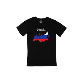 Cix Rusya Haritalı ve Bayraklı Siyah Erkek T-shirt