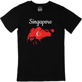 Cix Singapur Haritalı ve Bayraklı Baskılı Siyah Erkek T-shirt
