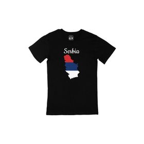 Cix Sırbistan Haritalı ve Bayraklı Cep Logo Tasarımlı Siyah Erkek T-shirt