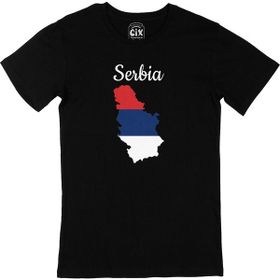 Cix Sırbistan Haritalı ve Bayraklı Cep Logo Tasarımlı Siyah Erkek T-shirt