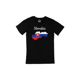 Cix Slovakya Haritalı ve Bayraklı Cep Logo Tasarımlı Siyah Erkek T-shirt