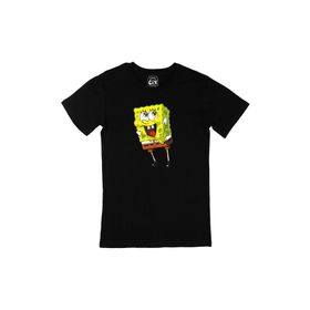 Cix Sünger Bob Siyah Cep Logo Tasarımlı Erkek T-shirt