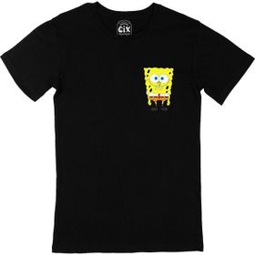 Cix Sünger Bob Siyah Cep Logo Tasarımlı Erkek T-shirt