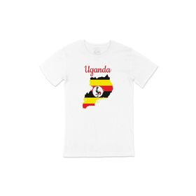 Cix Uganda Haritalı ve Bayraklı Beyaz Cep Logo Tasarımlı Erkek T-shirt