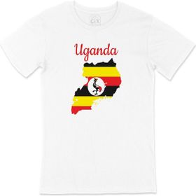 Cix Uganda Haritalı ve Bayraklı Beyaz Cep Logo Tasarımlı Erkek T-shirt