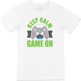 Cix Yeşil Keep Calm Game On Beyaz T-shirt