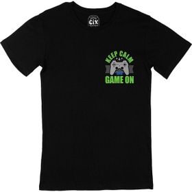 Cix Yeşil Keep Calm Game On Siyah Cep Logo Tasarımlı Erkek T-shirt