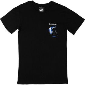 Cix Yunanistan Haritalı ve Bayraklı Cep Logo Tasarımlı Siyah T-shirt