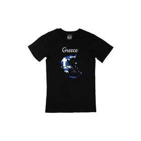 Cix Yunanistan Haritalı ve Bayraklı Siyah T-shirt
