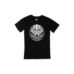 Cix Yuvarlak Yeşil Gözlü Kurt Siyah T-shirt