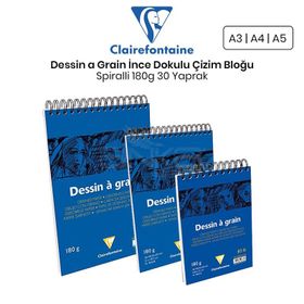Clairefontaine Dessin A Grain İnce Dokulu 180 gr 30 Yaprak Spiralli Çizim Bloğu