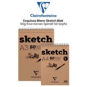 Clairefontaine Esquisse Blanc 90 gr Kısa Kenarı Spiralli 50 Yaprak Sketch Blok Resim Defteri