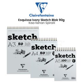 Clairefontaine Esquisse Ivory 90 gr Kısa Kenarı Spiralli Sketch Blok Resim Defteri