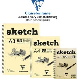 Clairefontaine Esquisse Ivory 90 gr Uzun Kenarı Spiralli Sketch Blok Resim Defteri