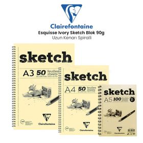Clairefontaine Esquisse Ivory 90 gr Uzun Kenarı Spiralli Sketch Blok Resim Defteri