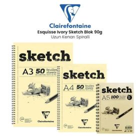 Clairefontaine Esquisse Ivory 90 gr Uzun Kenarı Spiralli Sketch Blok Resim Defteri