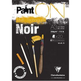 Clairefontaine Paint-On A3 250 gr 20 Yaprak Karışık Teknik Siyah Blok