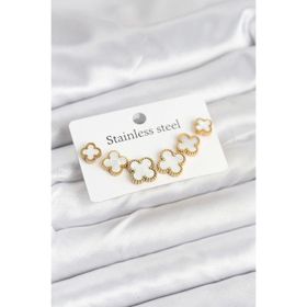 Clariss 316L Çelik Gold Beyaz Renk 3 Boy Yonca Küpe Seti