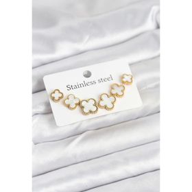 Clariss 316L Çelik Gold Beyaz Renk 3 Boy Yonca Küpe Seti