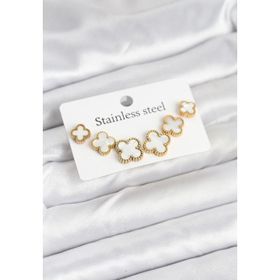 Clariss 316L Çelik Gold Beyaz Renk 3 Boy Yonca Küpe Seti