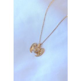Clariss 316L Çelik Gold Renk Açılır Zirkon Taşlı Kanatlı Kalp Model Kadın Kolye