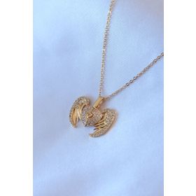 Clariss 316L Çelik Gold Renk Açılır Zirkon Taşlı Kanatlı Kalp Model Kadın Kolye