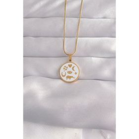 Clariss 316L Çelik Gold Renk Beyaz Mineli Karışık Figürlü Tarot Kolye