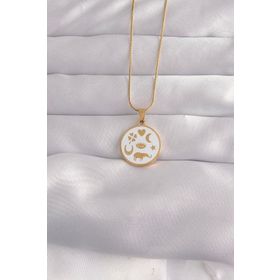 Clariss 316L Çelik Gold Renk Beyaz Mineli Karışık Figürlü Tarot Kolye
