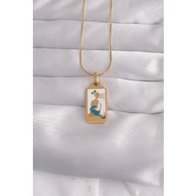 Clariss 316L Çelik Gold Renk Beyaz Mineli Kız Figür Tarot Kolye