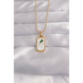 Clariss 316L Çelik Gold Renk Beyaz Mineli Tarot Kolye