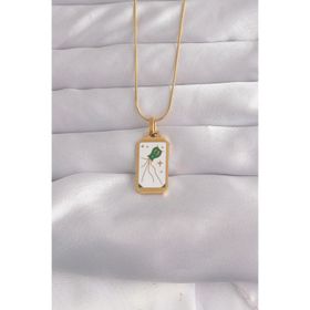 Clariss 316L Çelik Gold Renk Beyaz Mineli Tarot Kolye