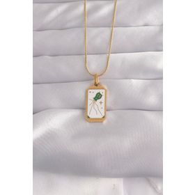 Clariss 316L Çelik Gold Renk Beyaz Mineli Tarot Kolye