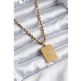Clariss 316L Çelik Gold Renk Burgu Zincir Model Kutup Yıldız İşleme Detay Kadın Kolye