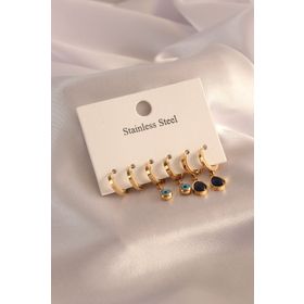 Clariss 316L Çelik Gold Renk Damla Taş Model Zirkon Taşlı Nazar Boncuklu Kadın Küpe Seti