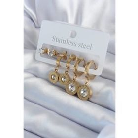 Clariss 316L Çelik Gold Renk Damla Taş Model Zirkon Taşlı Nazar Boncuklu Kadın Küpe Seti