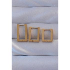 Clariss 316L Çelik Gold Renk Dikdörtgen Küpe Seti