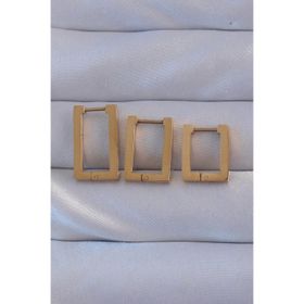 Clariss 316L Çelik Gold Renk Dikdörtgen Küpe Seti