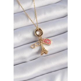 Clariss 316L Çelik Gold Renk Eyfel Kulesi Fotoğraf Makinesi Figür Charm Model Kadın Kolye