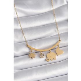 Clariss 316L Çelik Gold Renk Fil Figür Zirkon Taş Detay Kadın Kolye