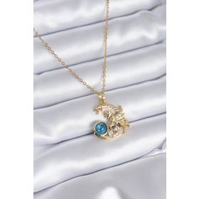 Clariss 316L Çelik Gold Renk Hilal Ay Tek Boynuzlu At Model Zirkon Taş Detay Kadın Kolye