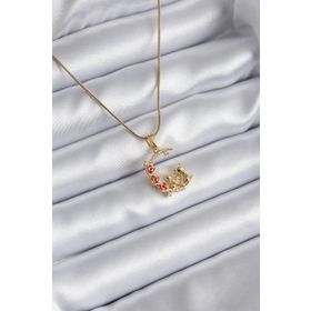 Clariss 316L Çelik Gold Renk Hilal Kedi Model Zirkon Taşlı Detay Kadın Kolye