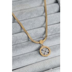 Clariss 316L Çelik Gold Renk İtalyan Zincir Model Gümüş Yonca Figür Kadın Kolye