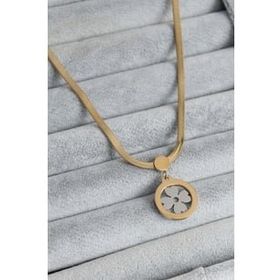 Clariss 316L Çelik Gold Renk İtalyan Zincir Model Gümüş Yonca Figür Kadın Kolye