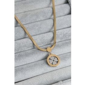 Clariss 316L Çelik Gold Renk İtalyan Zincir Model Gümüş Yonca Figür Kadın Kolye