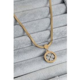 Clariss 316L Çelik Gold Renk İtalyan Zincir Model Gümüş Yonca Figür Kadın Kolye