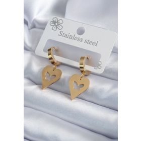 Clariss 316L Çelik Gold Renk Kalp Model Kelebek İşleme Kadın Küpe