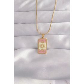 Clariss 316L Çelik Gold Renk Karışık Mineli Ay Figür Tarot Kolye