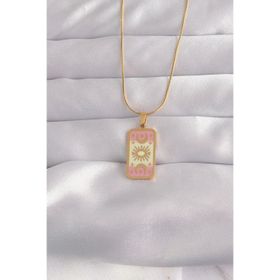 Clariss 316L Çelik Gold Renk Karışık Mineli Ay Figür Tarot Kolye