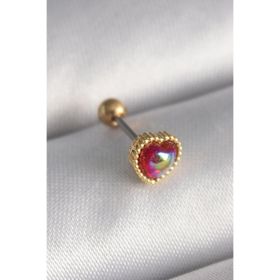 Clariss 316L Çelik Gold Renk Kırmızı Mineli Kalp Tragus Piercing