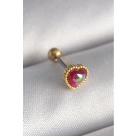 Clariss 316L Çelik Gold Renk Kırmızı Mineli Kalp Tragus Piercing